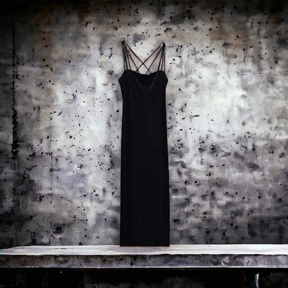 Laundry, by Shelli Segal, Long, Black, Evening Dress Sz 8 Spaghetti Straps - Picture 1 of 11
